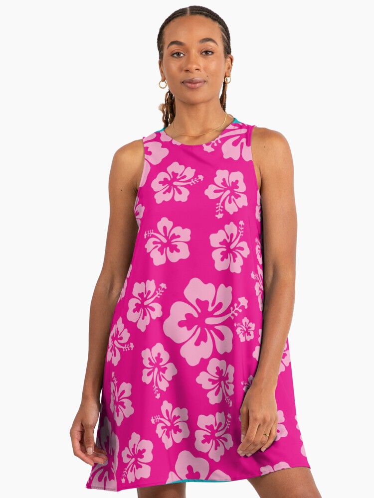Tropical Hot Pink Hibiscus Flower Floral Pattern Hawaiian Print Hibiscus A-Line Dress