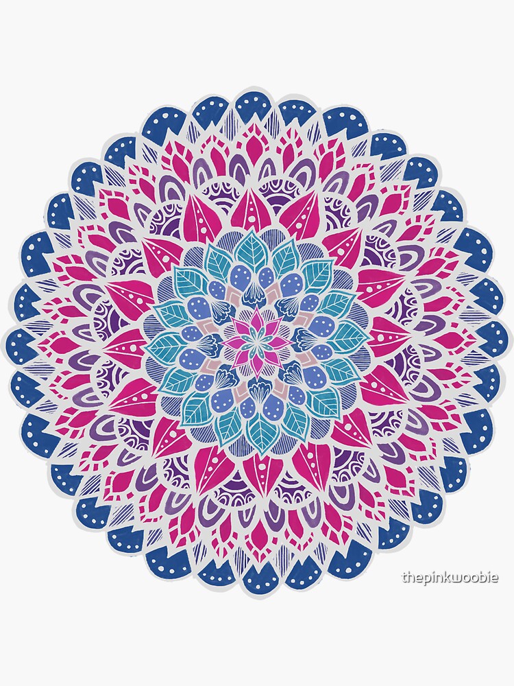 Thumbnail 3 of 3, Sticker, Blue, Purple, and Pink Mandala designed and sold by thepinkwoobie.