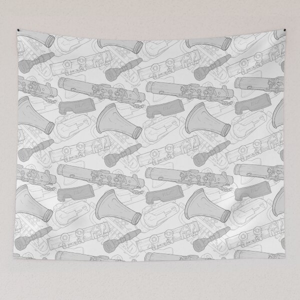 Item preview, Black & White Instrument Repeat Pattern - Flute, Clarinet, Trumpet & Reeds designed and sold by Drawn by Ellie.