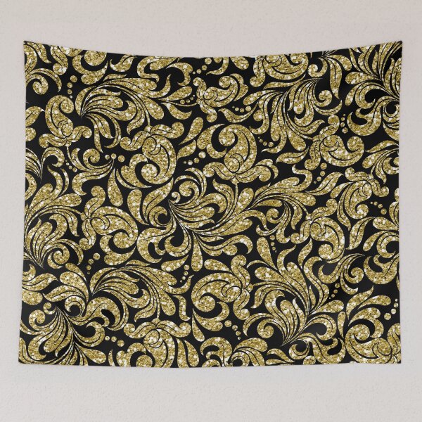 Item preview, Glitter Damask Pattern in Gold Black designed and sold by WisdomInspired.