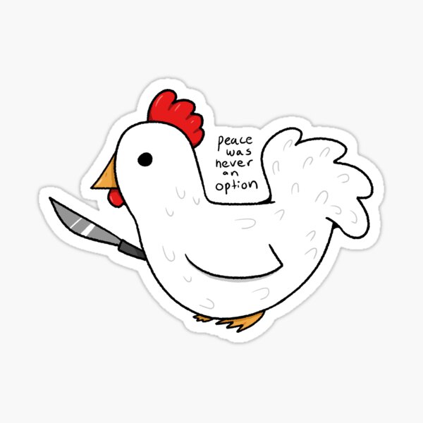 Aperçu de l'œuvre La paix n'a jamais été une option Cucco créée et vendue par Vincent Campbell.