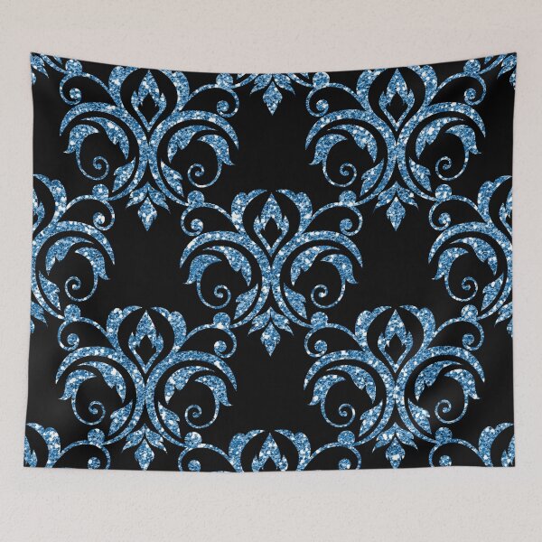 Item preview, Glitter Damask Pattern in Blue designed and sold by WisdomInspired.