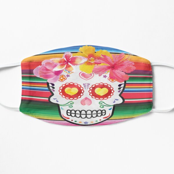 Hawaiian Dia De Las Muertos Serape Sugar Skull Mascarilla plana