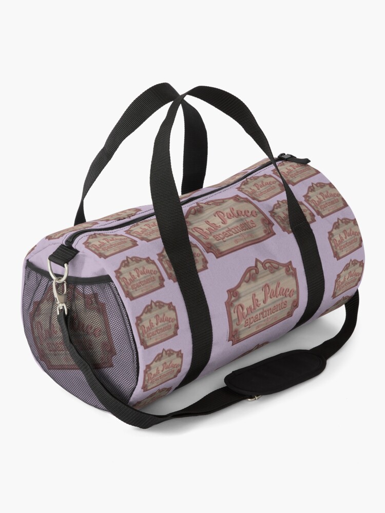 Alternate view of Pink Palace Apartments Wooden Sign Duffle Bag