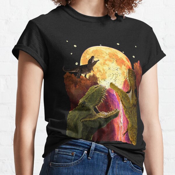T-Rex Three Dinosaurs Howling At Moon Like Three Wolves Classic T-Shirt