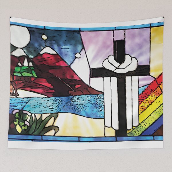 Item preview, Church Stained Glass Window Cross Rainbow designed and sold by AZGuzmans.