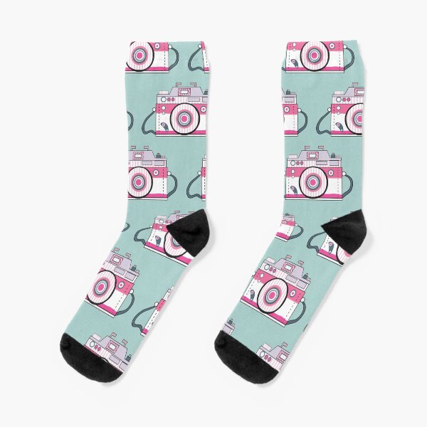 Retro Pink Camera Pattern Socks