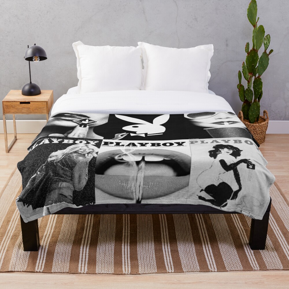 Black and white playboy collage Throw Blanket
