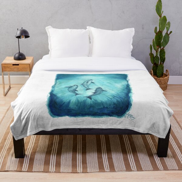 "Song of the Vaquita" watercolor painting by Amber Marine ~ (Copyright 2015) ~ (Porpoise, Critically Endangered Species) Throw Blanket