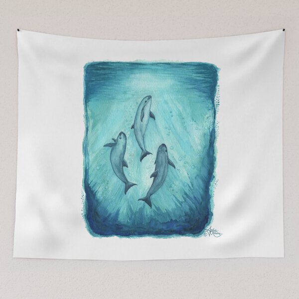 Artikelvorschau, „Lied des Vaquita“, Aquarell von Amber Marine ~ (Copyright 2015) ~ (Schweinswal, vom Aussterben bedrohte Art) entworfen und verkauft von Amber Marine ~ Wildlife Artist ~ © 2004-2021.