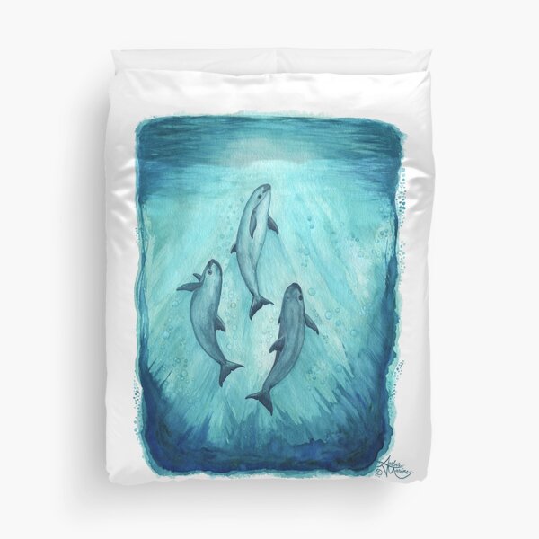 "Song of the Vaquita" watercolor painting by Amber Marine ~ (Copyright 2015) ~ (Porpoise, Critically Endangered Species) Duvet Cover