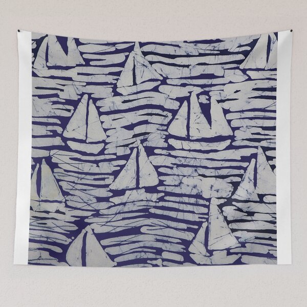 Item preview, Sailboats Batik Indigo Crackle Abstract designed and sold by Leslie Rogers Todder.