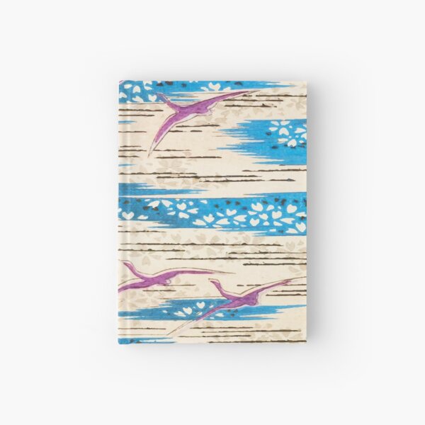 Purple Wild Geese Flying in the Sky Abstract Wild Birds and Floral Drawing Pattern Hardcover Journal