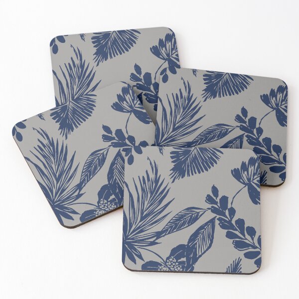 Item preview, Indigo Tropical Leaves on Cream Ground designed and sold by Leslie Rogers Todder.