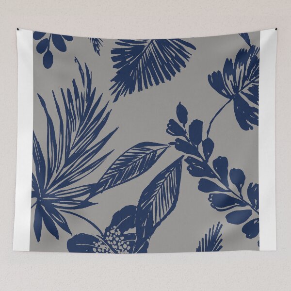Item preview, Indigo Tropical Leaves on Cream Ground designed and sold by Leslie Rogers Todder.