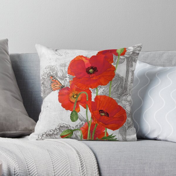 Red Poppies 2 Throw Pillow