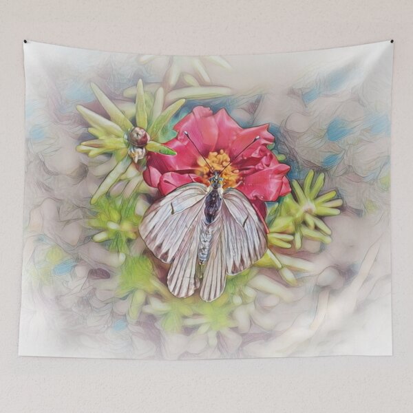 Item preview, Cabbage Moth on Pink Flower designed and sold by ReneeKennedy.