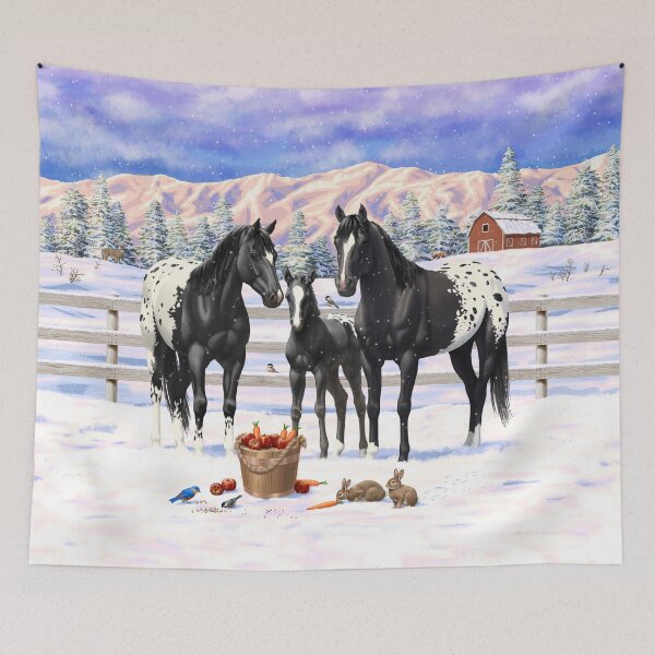 Item preview, Black Appaloosa Horses In Snow designed and sold by csforest.