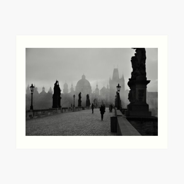 Fog on Charles Bridge, Prague Art Print