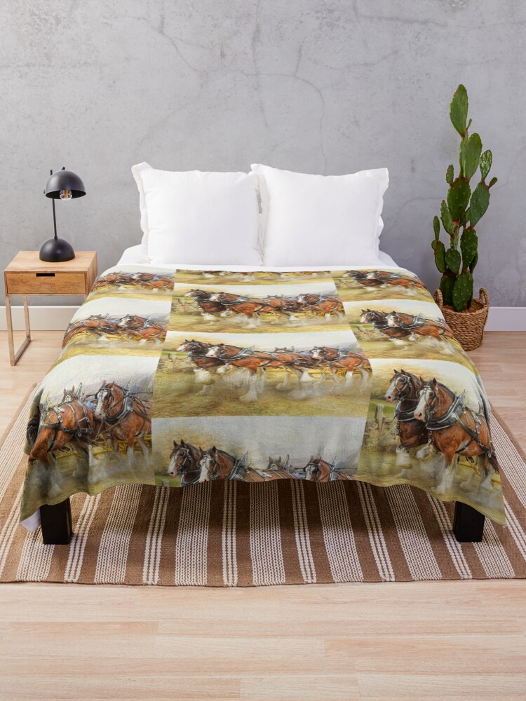 Thumbnail 1 of 6, Throw Blanket, Clydesdales in Harness designed and sold by PicsByT.