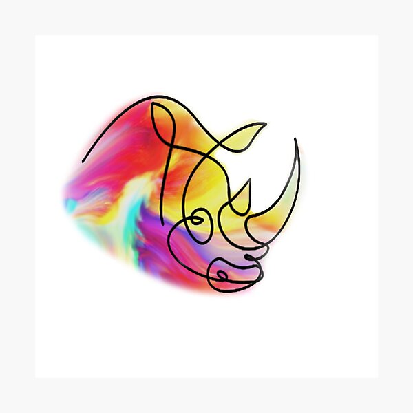 Single Line Rainbow Rhino Photographic Print