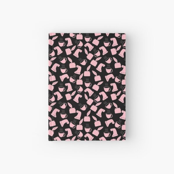 Ink and Quill Writer pattern Pink Black bg Hardcover Journal