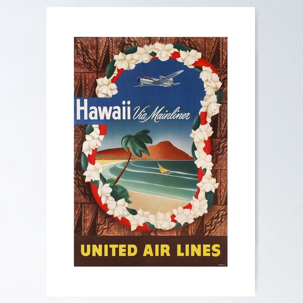 1953 Aloha HAWAII Pan American Airlines Advertising Poster