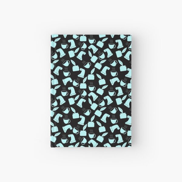 Ink and Quill Writer pattern Aqua Black bg Hardcover Journal
