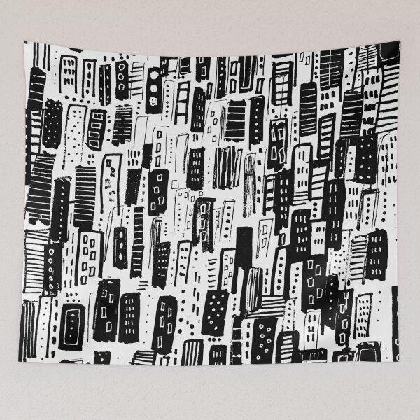 Item preview, Black and White Abstract Cityscape Pattern designed and sold by melaniebiehle.