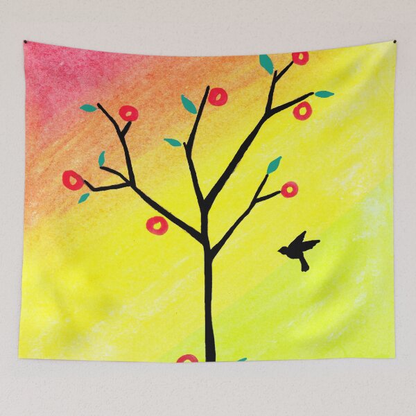 Item preview, Rainbow Tree & Bird (Oil pastel) designed and sold by CreativityRoams.