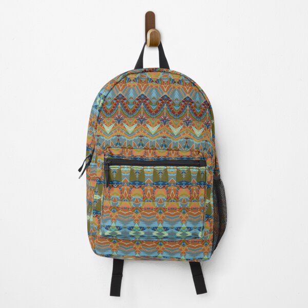 Colorful Boho Pattern Print Blue Orange Green Backpack
