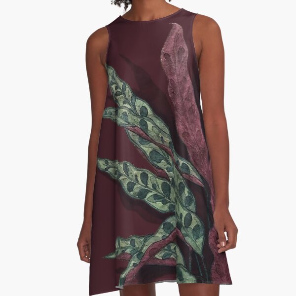 Calathea lancifolia Watercolor A-Line Dress