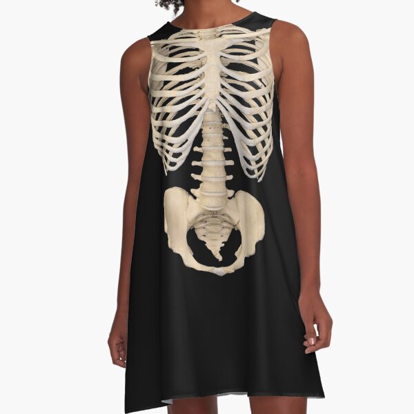 Gothic Anatomy Bones X-Ray Skeleton Ribcage Sleeveless Skater Dress Halloween 
