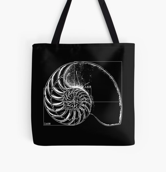 Fibonacci on a nautilus shell All Over Print Tote Bag
