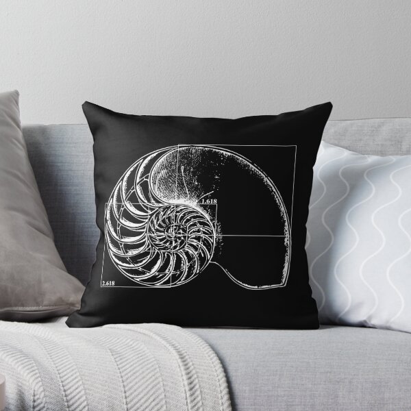 Fibonacci on a nautilus shell Throw Pillow
