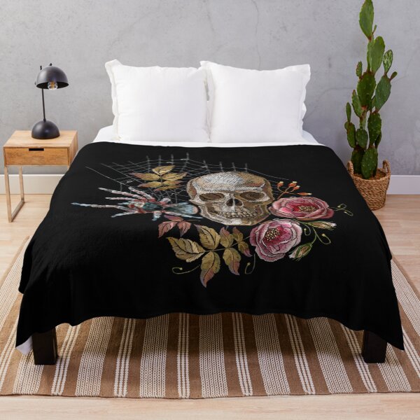 Item preview, Embroidery human skull, roses and spider designed and sold by matrioshka.