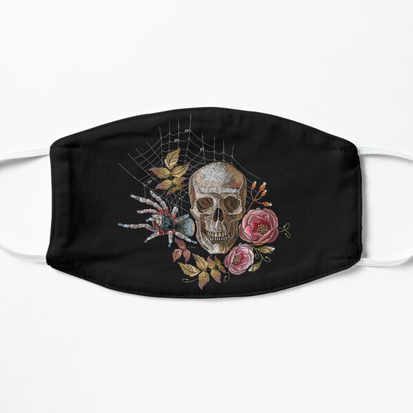 Embroidery human skull, roses and spider Mask