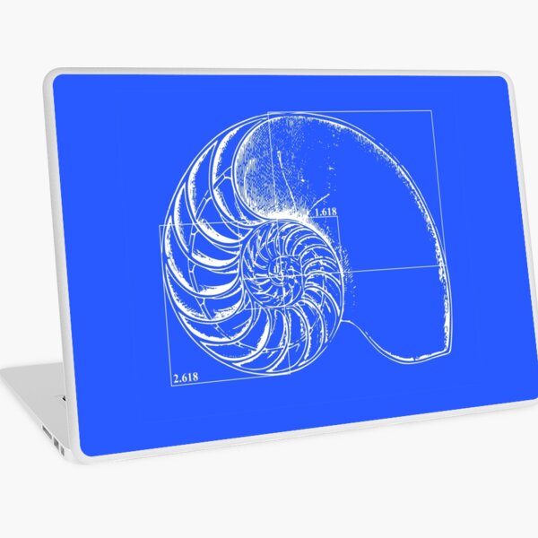 Fibonacci on a nautilus shell (blue) Laptop Skin