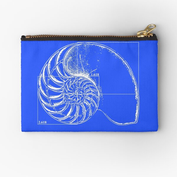 Fibonacci on a nautilus shell (blue) Zipper Pouch
