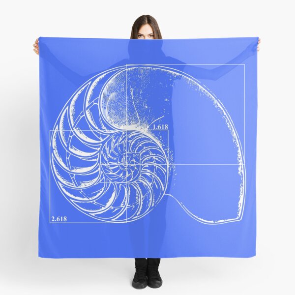 Fibonacci on a nautilus shell (blue) Scarf