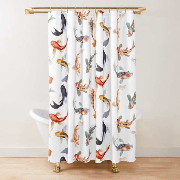 Koi Fish Shower Curtain by Lunarable, Japanese Koi Fish Painting Style  Hanging Cherry Flowers Floating Leaves, Fabric Bathroom Decor Set with Hooks,  66x72 Inches, Green Orange White