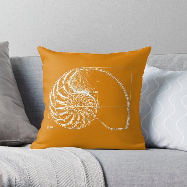 Fibonacci on a nautilus shell (orange) Throw Pillow