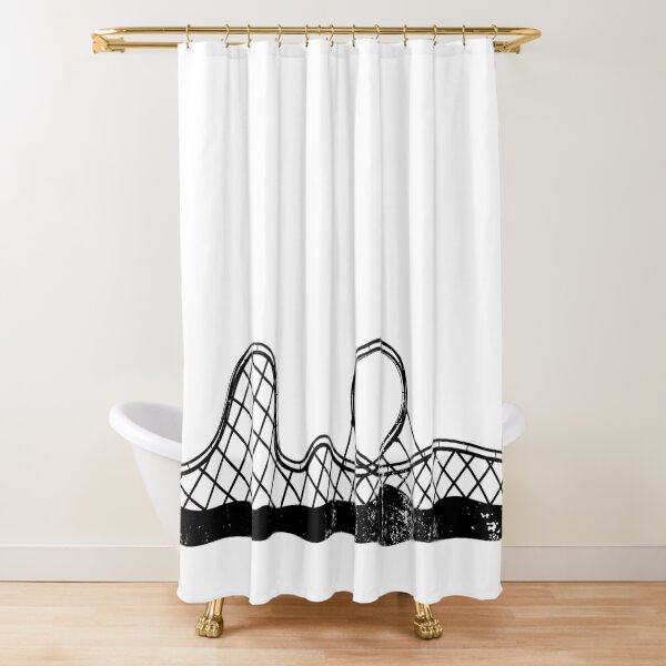 Hand drawn wooden roller coaster, black, cool coaster enthusiast gift Shower Curtain