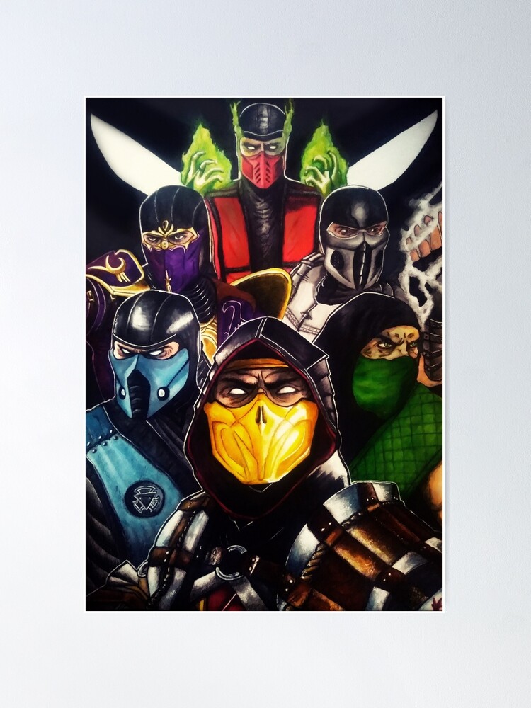 Mortal Kombat Ninjas Poster Original Art - Scorpion Sub-Zero Reptile Smoke  NEW