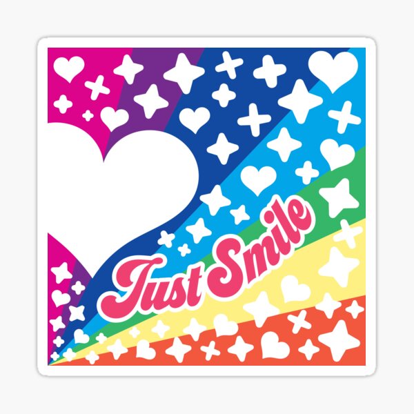 Arc-en-ciel angulaire gros coeur blanc étoiles Just Smile Sticker