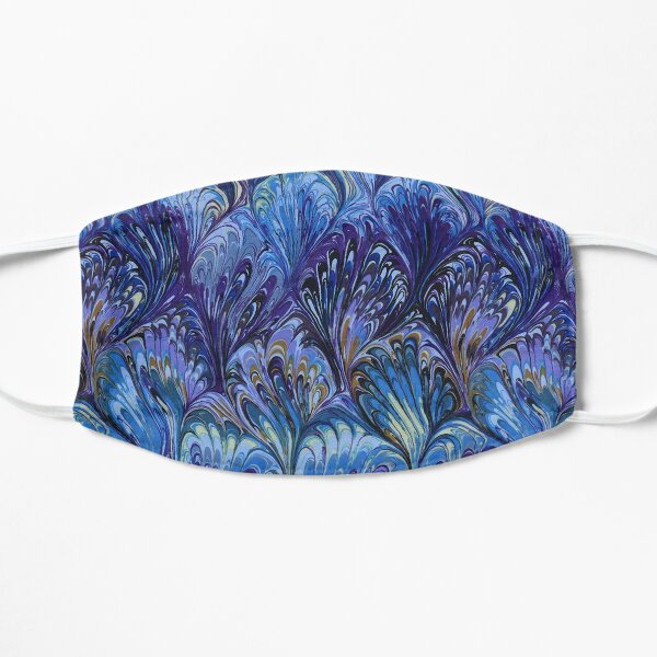 MARBLED PAPER,ABSTRACT BLUE SWIRLS AND SHADES Flat Mask