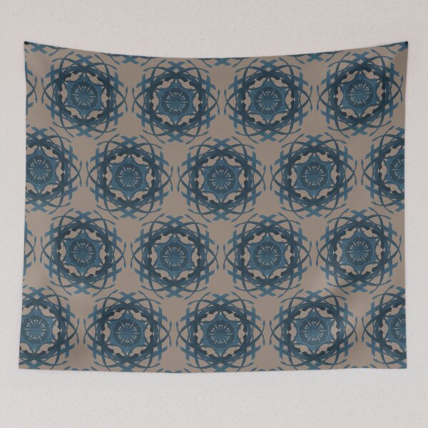 Item preview, Blue and black circular motif design on cool oatmeal background  designed and sold by PetaJaneHome.