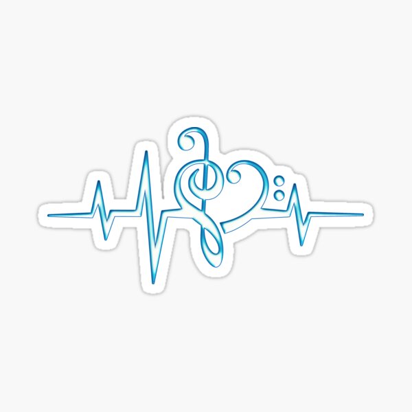 MUSIC HEART PULSE, Love, Music, Bass Clef, Treble Clef, Classic, Dance, Electro Sticker
