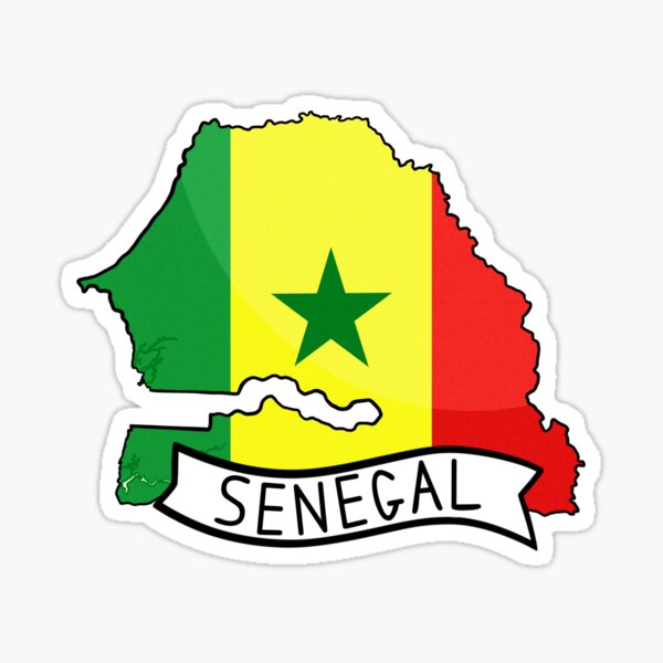 Aperçu de l'œuvre Autocollant de carte de drapeau du Sénégal créée et vendue par Drawingvild.