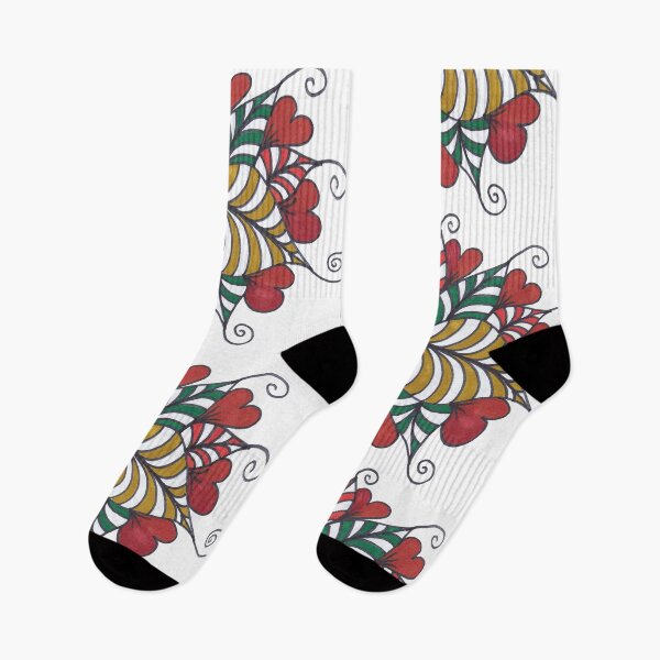 Item preview, Hearts and Colorful Striped Leaves - Botanical Heart Tattoo Style designed and sold by ckylin.
